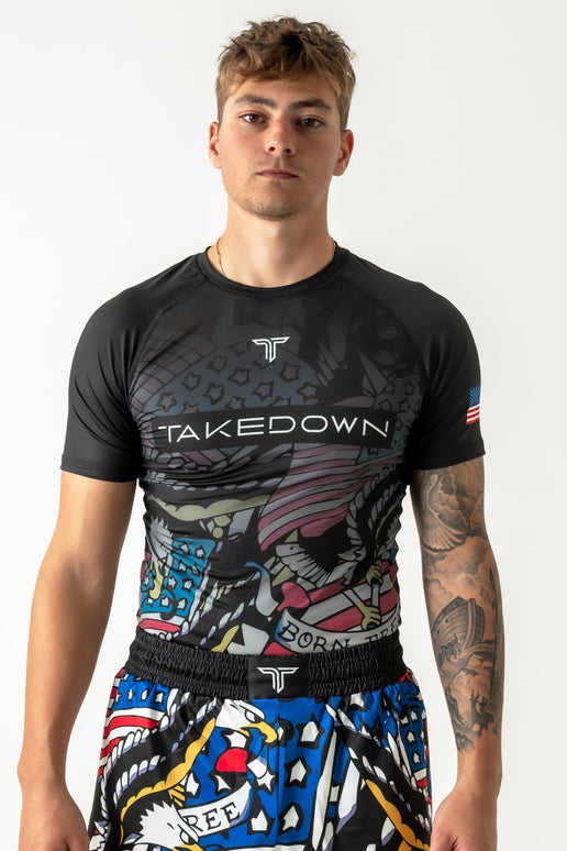 Star Spangled Short-Sleeve Rashguard - Black