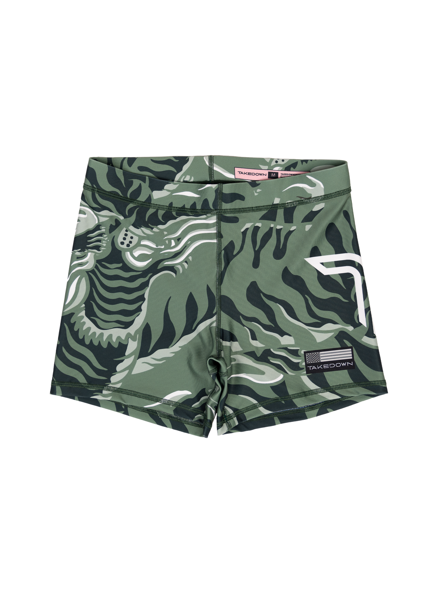 'Tiger Fight' Women's Compression Shorts - Moss Green (4" Inseam)