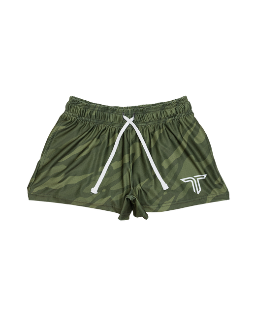 Green Ghost Camo Women's Gym Shorts (3” Inseam)